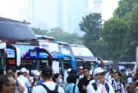 BRI bersama PT. Pegadaian dan PT. Permodalan Nasional Madani menyelenggarakan Mudik Asyik Bersama BUMN 2024 dengan total 6.441 orang peserta mudik. (Dok. BRI)